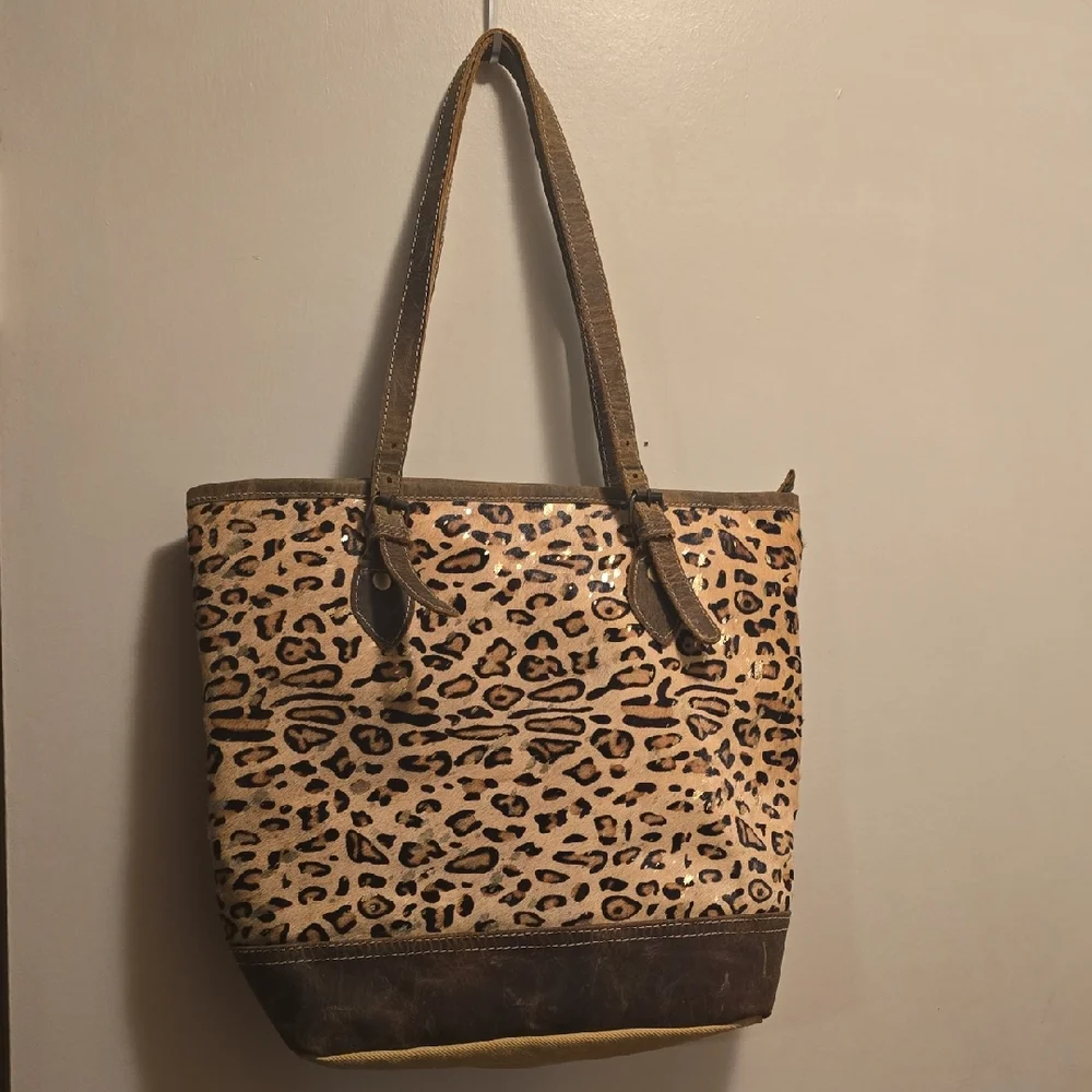 Myra Bag Tan and Brown Animal Print Tote